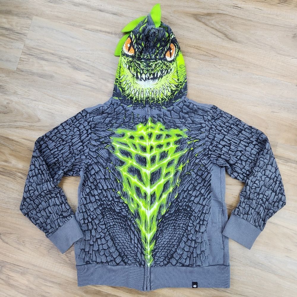 🧡Brothers Gray & Green Lizard Full Zipper Long Sleeve Hoodie Youth Small